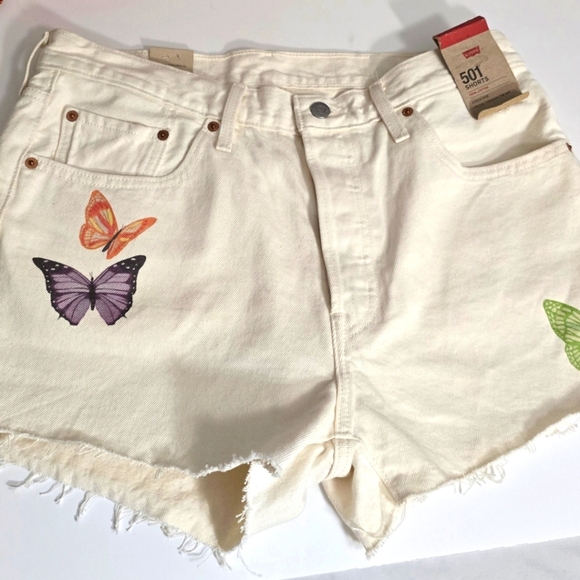 Levis womens 501 cutoffs butterfly jean shorts sz 32 (14) Cottagecore nwt - Picture 1 of 5